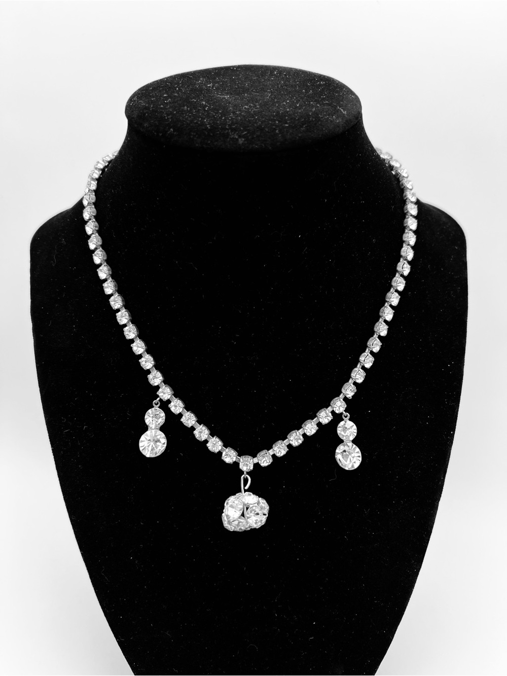 Vintage 1950s Rhinestone Necklace Crystal Dangle Cluster